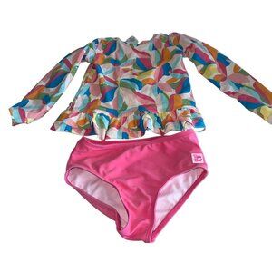 Rufflebutts Girls 2 Piece Swim Set Sz 5 Tropical Adventure Rash Guard Pink